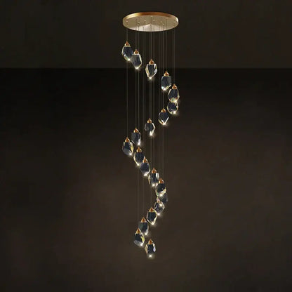 Postmodern crystal stone copper chandelier for staircase lighting