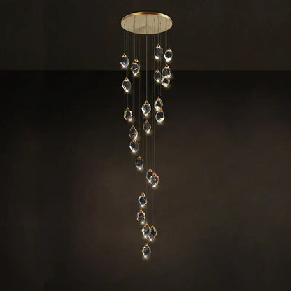 Postmodern crystal stone copper chandelier for staircase lighting