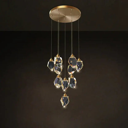 Postmodern crystal stone copper chandelier for staircase lighting