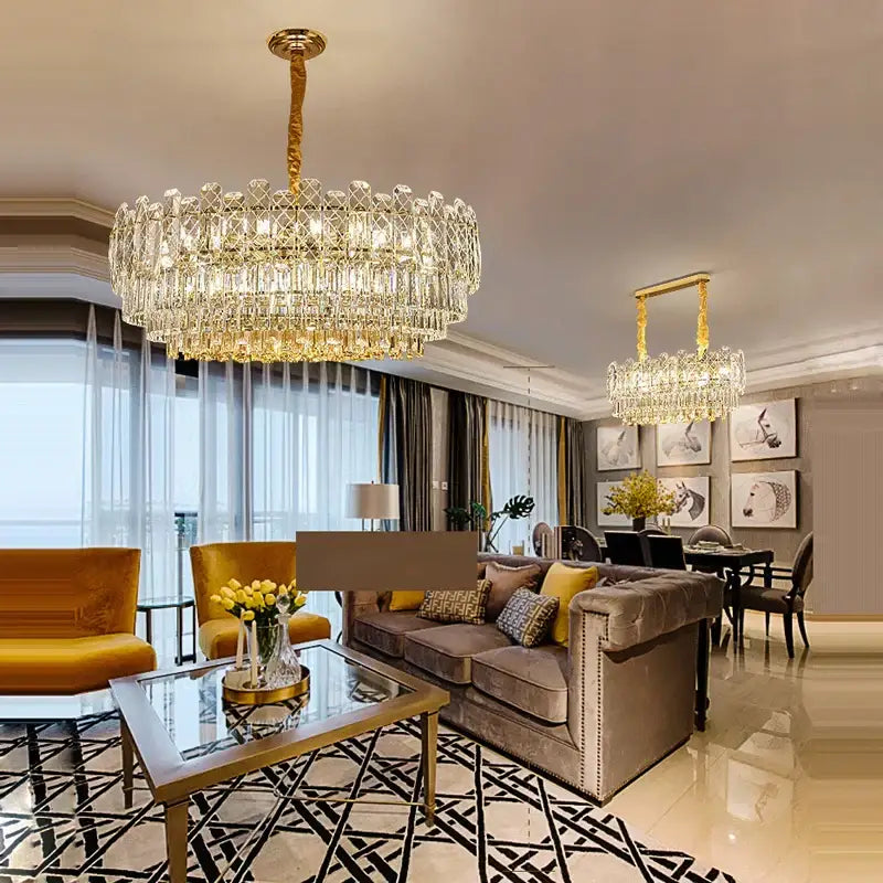Postmodern gold lustre chandelier – dining room crystal light