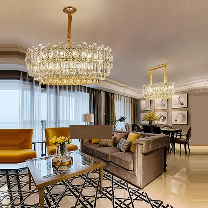 Postmodern gold lustre chandelier – dining room crystal light