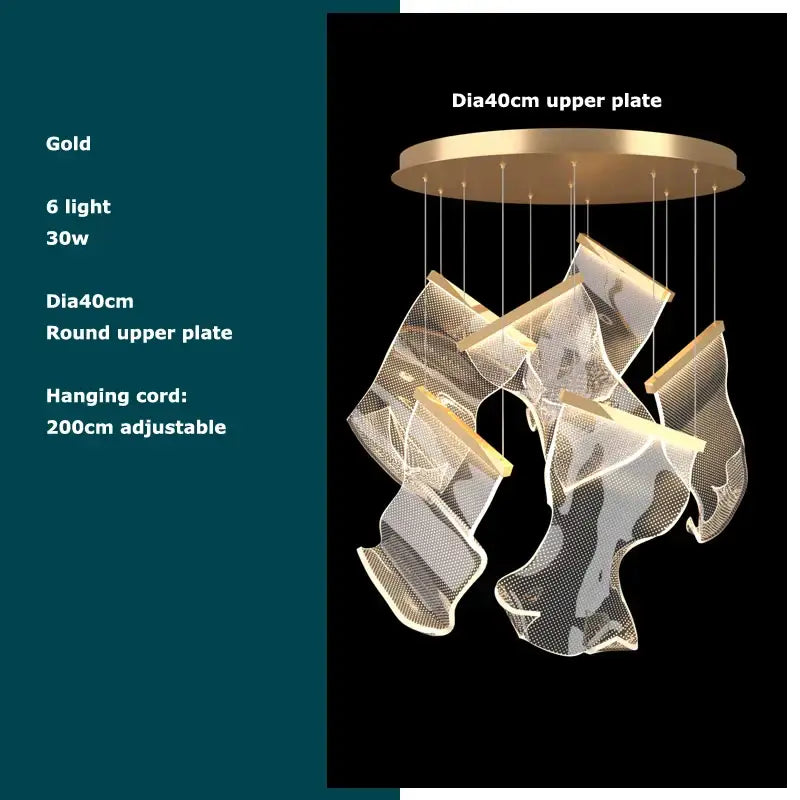 Postmodern golden love paper chandelier foyer led light