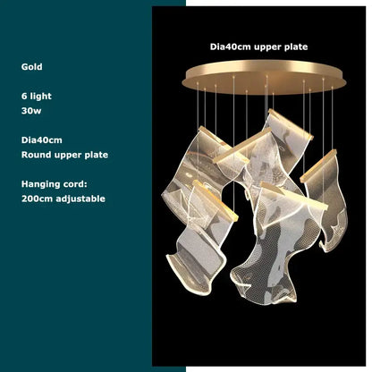 Postmodern golden love paper chandelier foyer led light