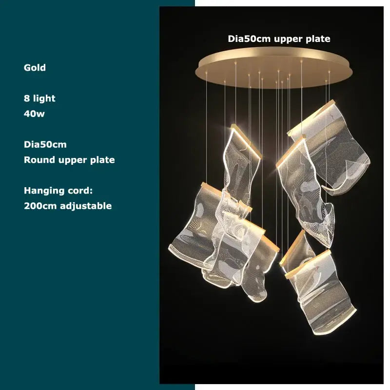 Postmodern golden love paper chandelier foyer led light