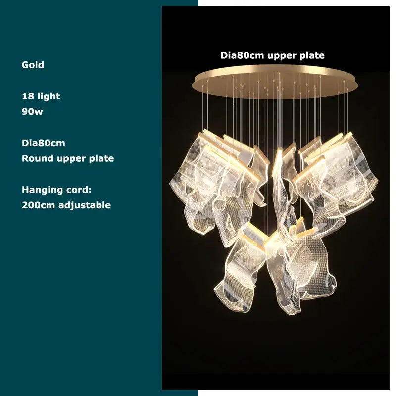 Postmodern golden love paper chandelier foyer led light