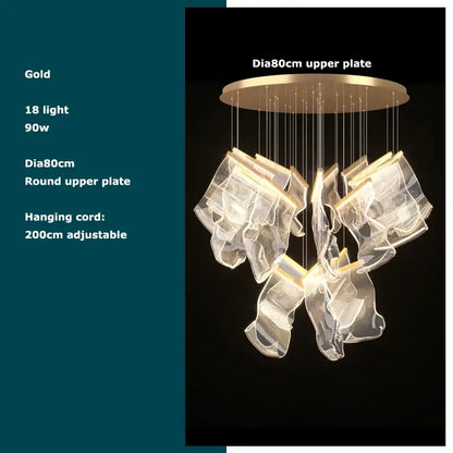 Postmodern golden love paper chandelier foyer led light