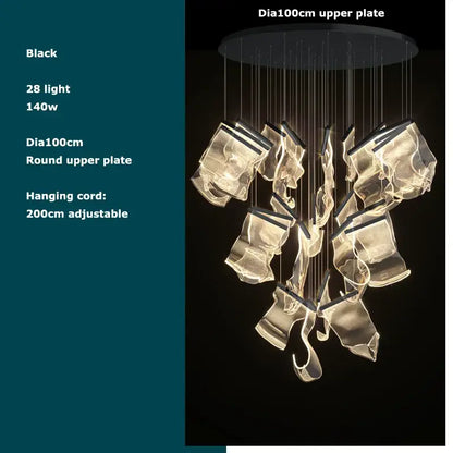 Postmodern golden love paper chandelier foyer led light