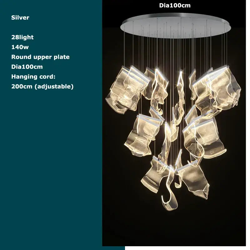 Postmodern golden love paper chandelier foyer led light