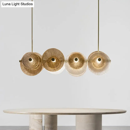 DecorBites™ Postmodern Disc Textured Glass Island Lighting: 4-Light Brass Suspension Light for Dinner