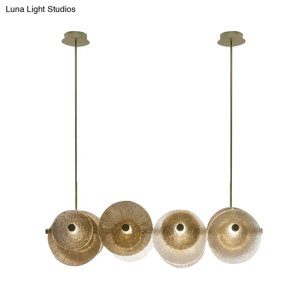 DecorBites™ Postmodern Disc Textured Glass Island Lighting: 4-Light Brass Suspension Light for Dinner