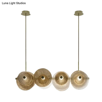DecorBites™ Postmodern Disc Textured Glass Island Lighting: 4-Light Brass Suspension Light for Dinner