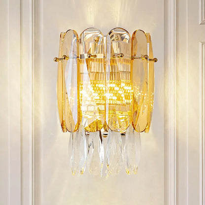 DecorBites™ Postmodern Faceted Crystal Gold Sconce Light - Half-Cylinder Wall Mount for Bedroom