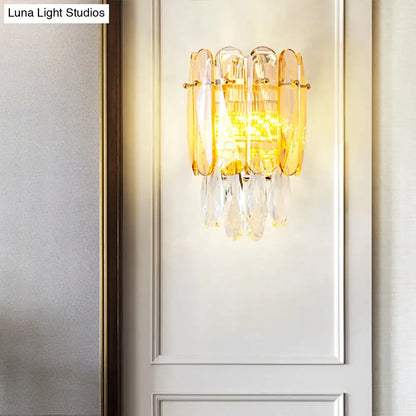 DecorBites™ Postmodern Faceted Crystal Gold Sconce Light - Half-Cylinder Wall Mount for Bedroom