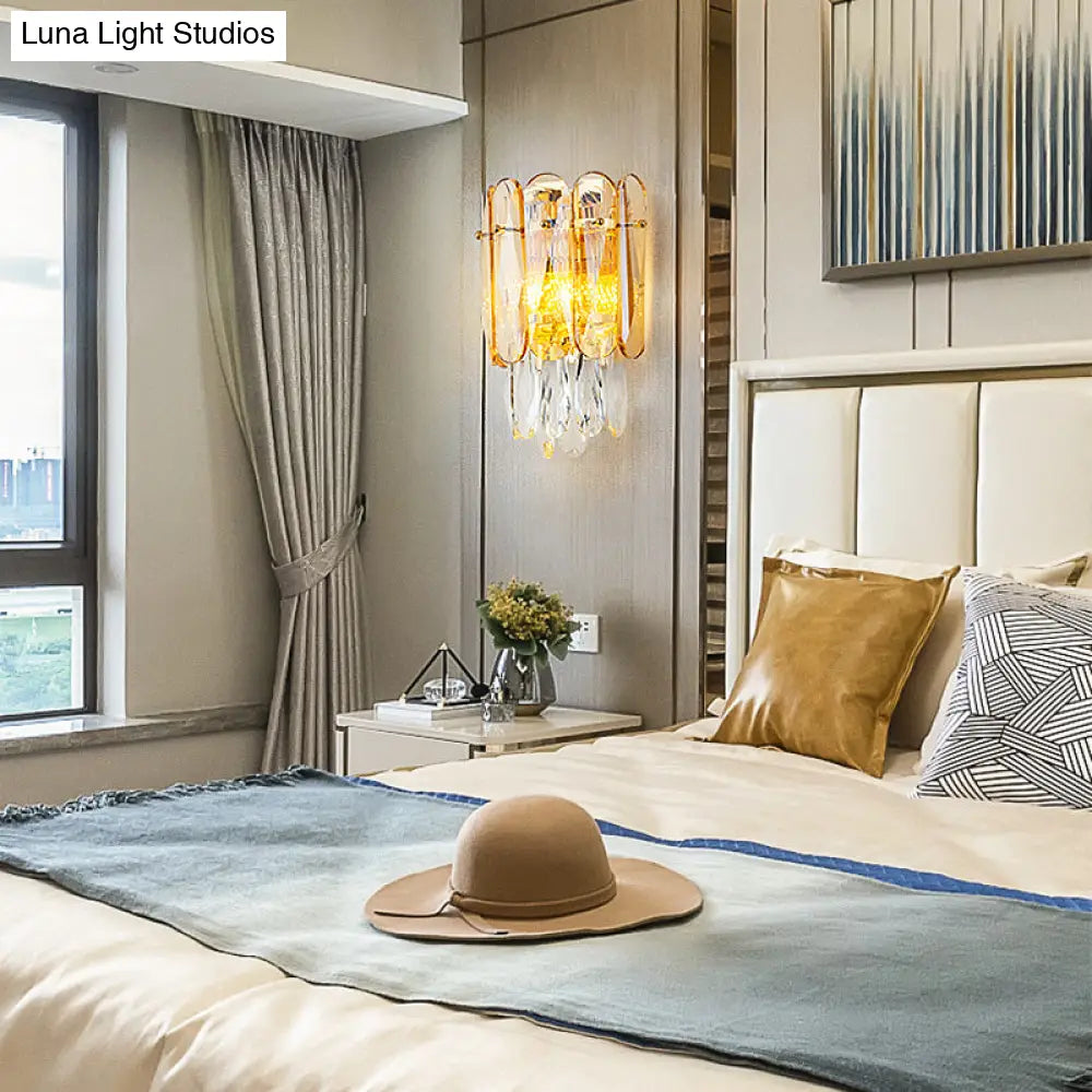 DecorBites™ Postmodern Faceted Crystal Gold Sconce Light - Half-Cylinder Wall Mount for Bedroom
