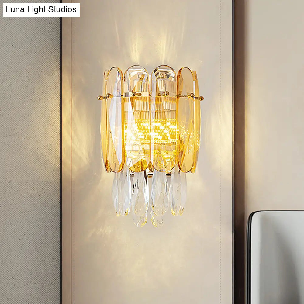 DecorBites™ Postmodern Faceted Crystal Gold Sconce Light - Half-Cylinder Wall Mount for Bedroom