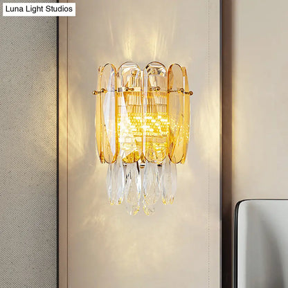 DecorBites™ Postmodern Faceted Crystal Gold Sconce Light - Half-Cylinder Wall Mount for Bedroom