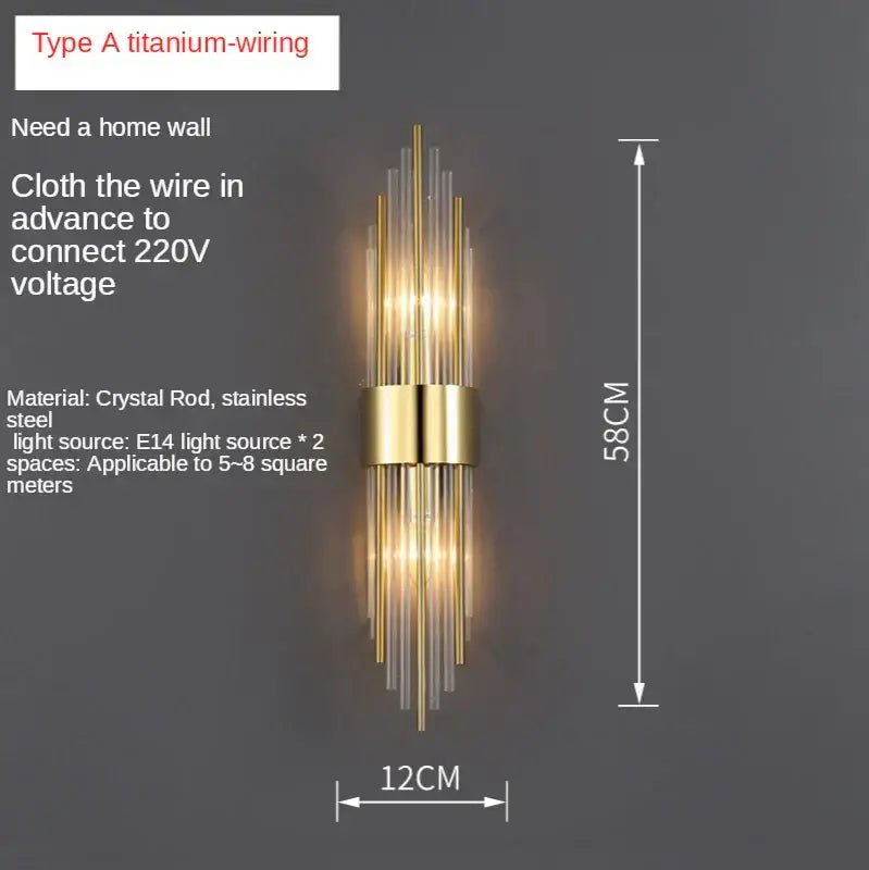 Postmodern gold and crystal copper wall lights for bedroom