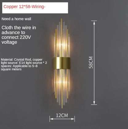 Postmodern gold and crystal copper wall lights for bedroom