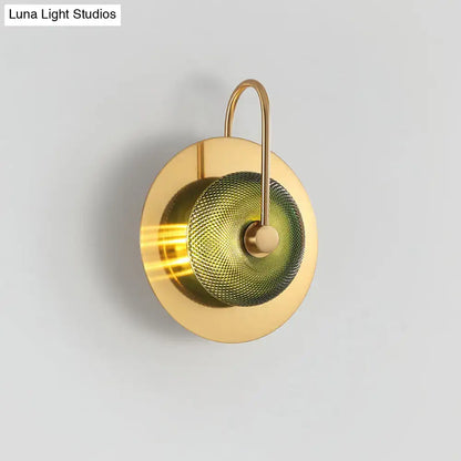 Postmodern gold and olive glass disc wall sconce living room lamp
