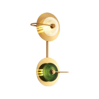 Postmodern gold and olive glass disc wall sconce living room lamp