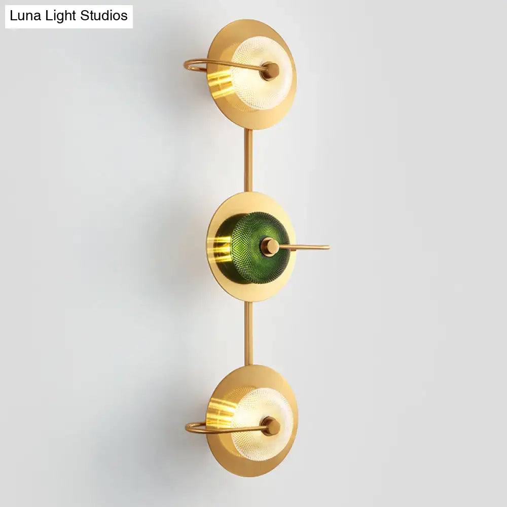 Postmodern gold and olive glass disc wall sconce living room lamp