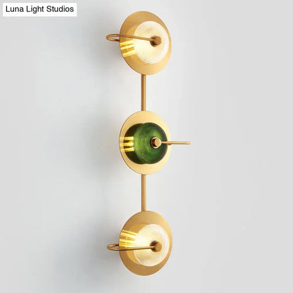 Postmodern gold and olive glass disc wall sconce living room lamp