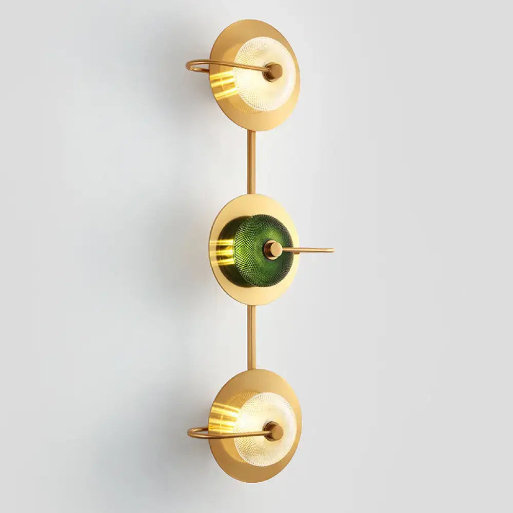 Postmodern gold and olive glass disc wall sconce living room lamp