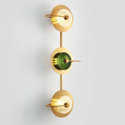 Postmodern gold and olive glass disc wall sconce living room lamp