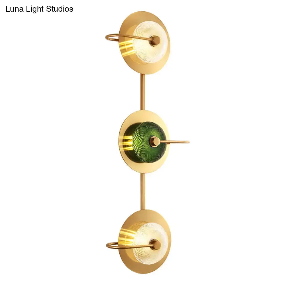 Postmodern gold and olive glass disc wall sconce living room lamp