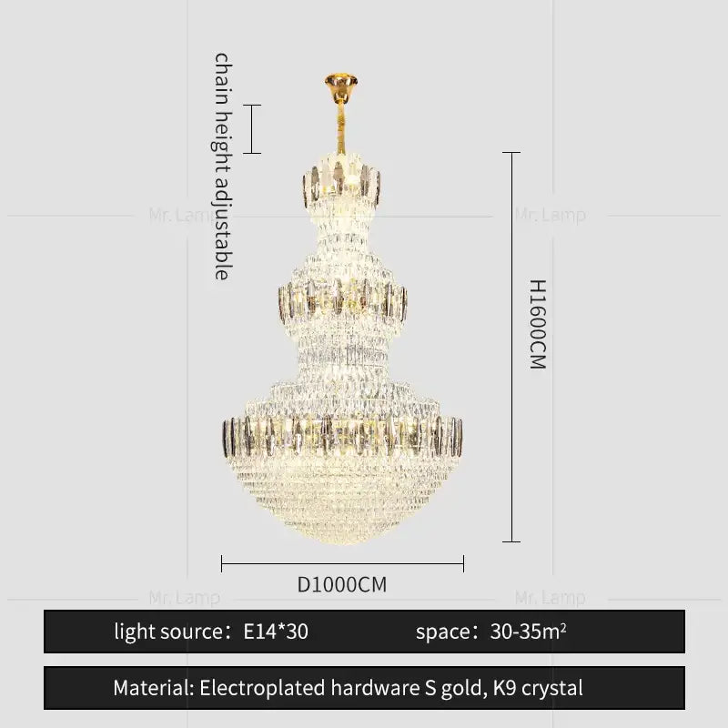 Postmodern gold and silver luxury crystal chandelier dining room light