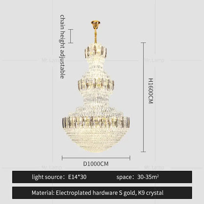 Postmodern gold and silver luxury crystal chandelier dining room light