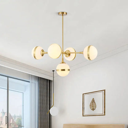 DecorBites™ Postmodern Gold Branch Pendant Light with White Ball Glass - 3/5-Light Suspension Lamp Kit