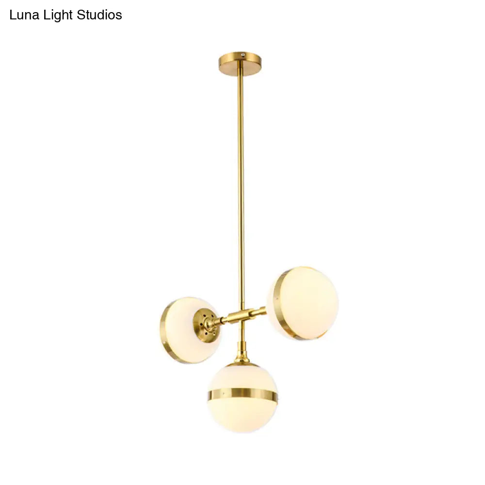 DecorBites™ Postmodern Gold Branch Pendant Light with White Ball Glass - 3/5-Light Suspension Lamp Kit