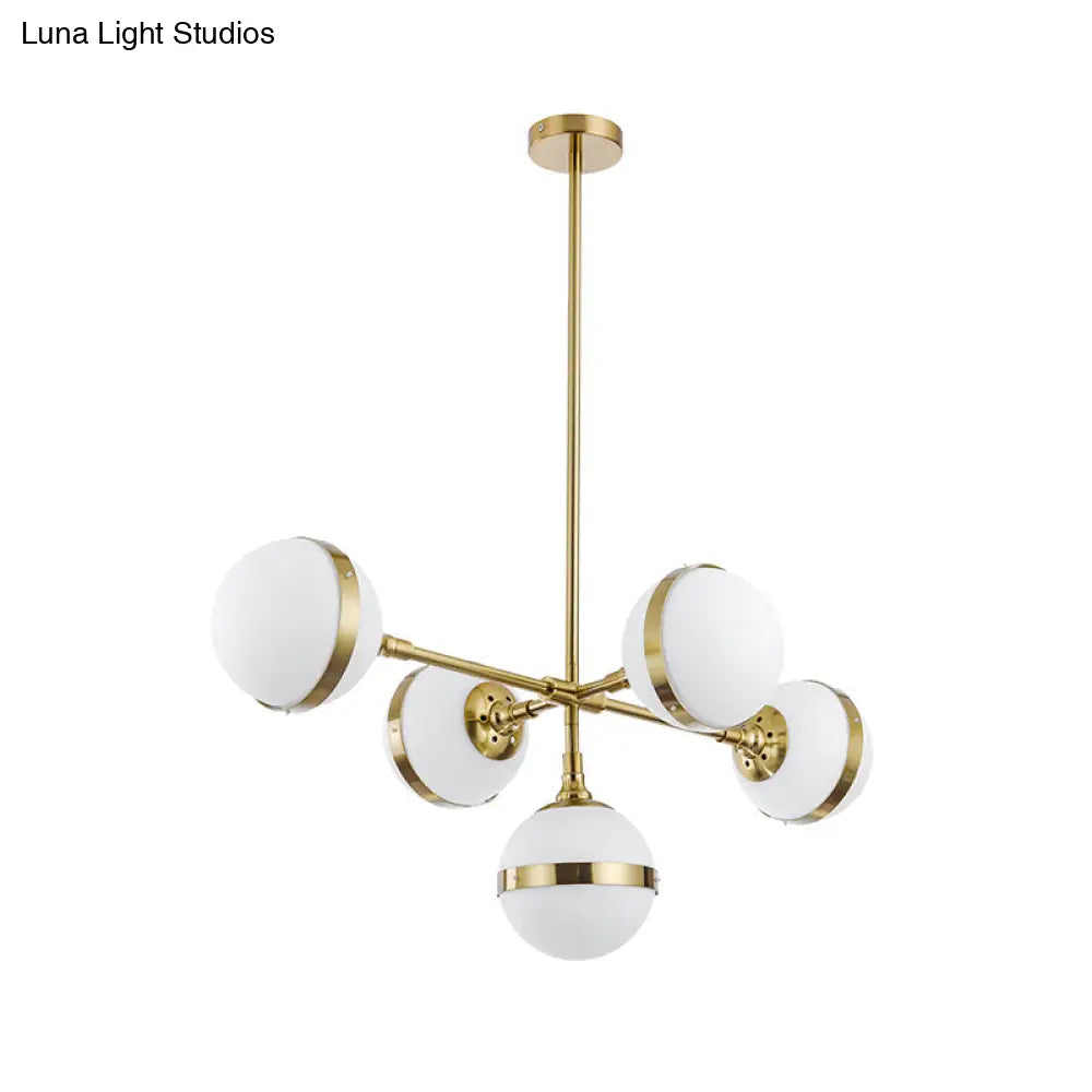 DecorBites™ Postmodern Gold Branch Pendant Light with White Ball Glass - 3/5-Light Suspension Lamp Kit