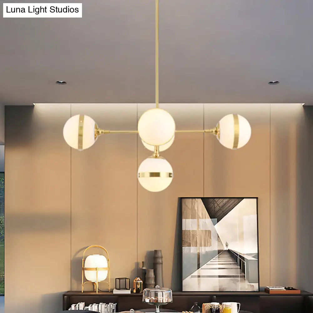 DecorBites™ Postmodern Gold Branch Pendant Light with White Ball Glass - 3/5-Light Suspension Lamp Kit