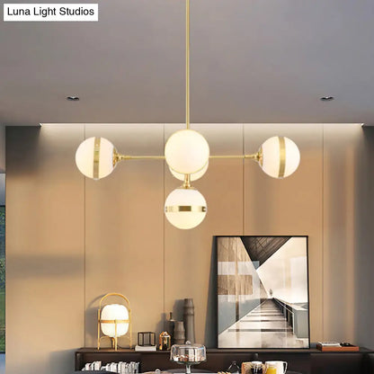 DecorBites™ Postmodern Gold Branch Pendant Light with White Ball Glass - 3/5-Light Suspension Lamp Kit