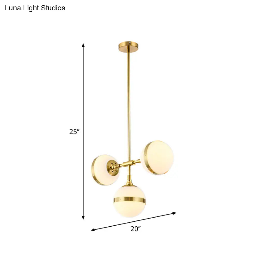 DecorBites™ Postmodern Gold Branch Pendant Light with White Ball Glass - 3/5-Light Suspension Lamp Kit