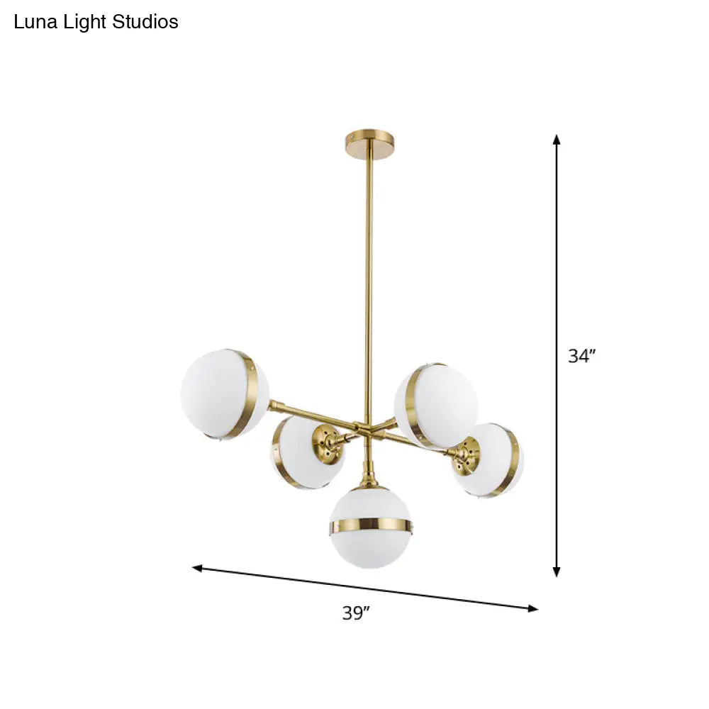 DecorBites™ Postmodern Gold Branch Pendant Light with White Ball Glass - 3/5-Light Suspension Lamp Kit