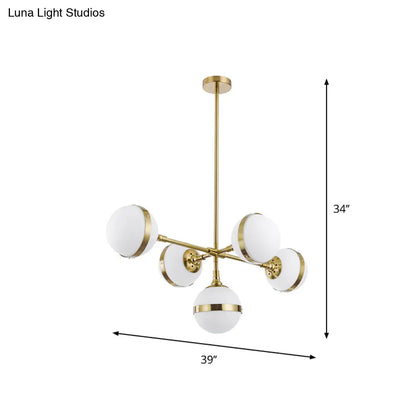 DecorBites™ Postmodern Gold Branch Pendant Light with White Ball Glass - 3/5-Light Suspension Lamp Kit