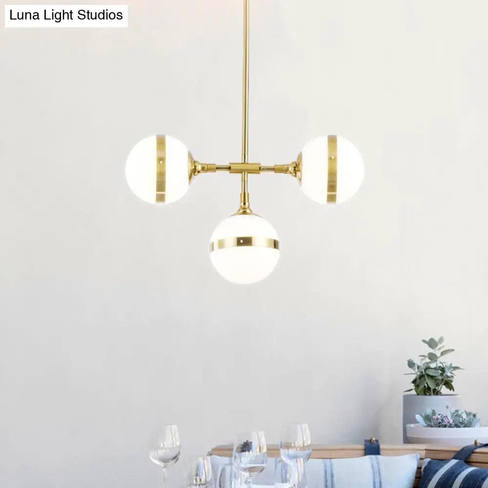 DecorBites™ Postmodern Gold Branch Pendant Light with White Ball Glass - 3/5-Light Suspension Lamp Kit