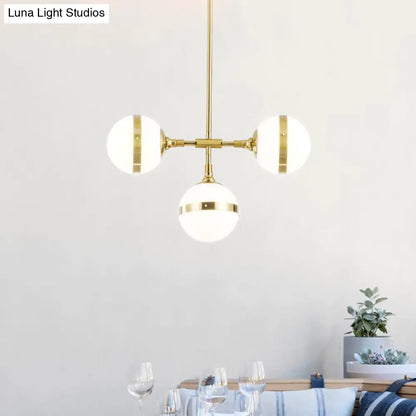 DecorBites™ Postmodern Gold Branch Pendant Light with White Ball Glass - 3/5-Light Suspension Lamp Kit