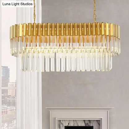 Postmodern gold & clear crystal island light fixture dining room