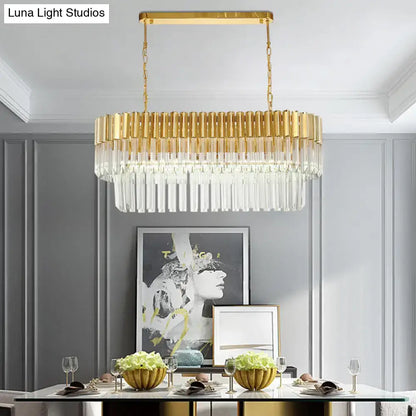 Postmodern gold & clear crystal island light fixture dining room