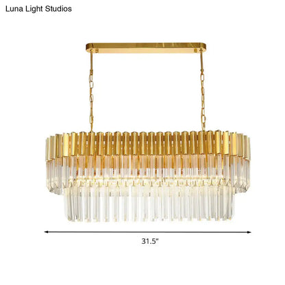 Postmodern gold & clear crystal island light fixture dining room
