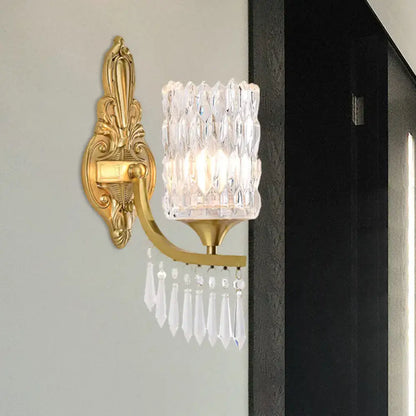 Postmodern gold column crystal wall lamp bedroom lighting fixture