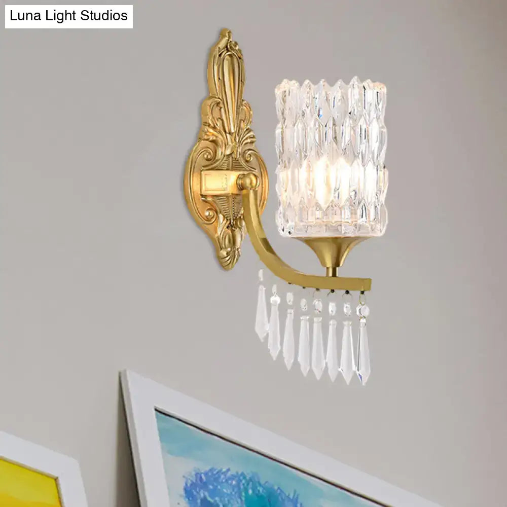 Postmodern gold column crystal wall lamp bedroom lighting fixture