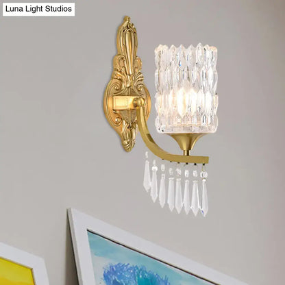Postmodern gold column crystal wall lamp bedroom lighting fixture