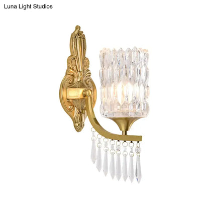Postmodern gold column crystal wall lamp bedroom lighting fixture