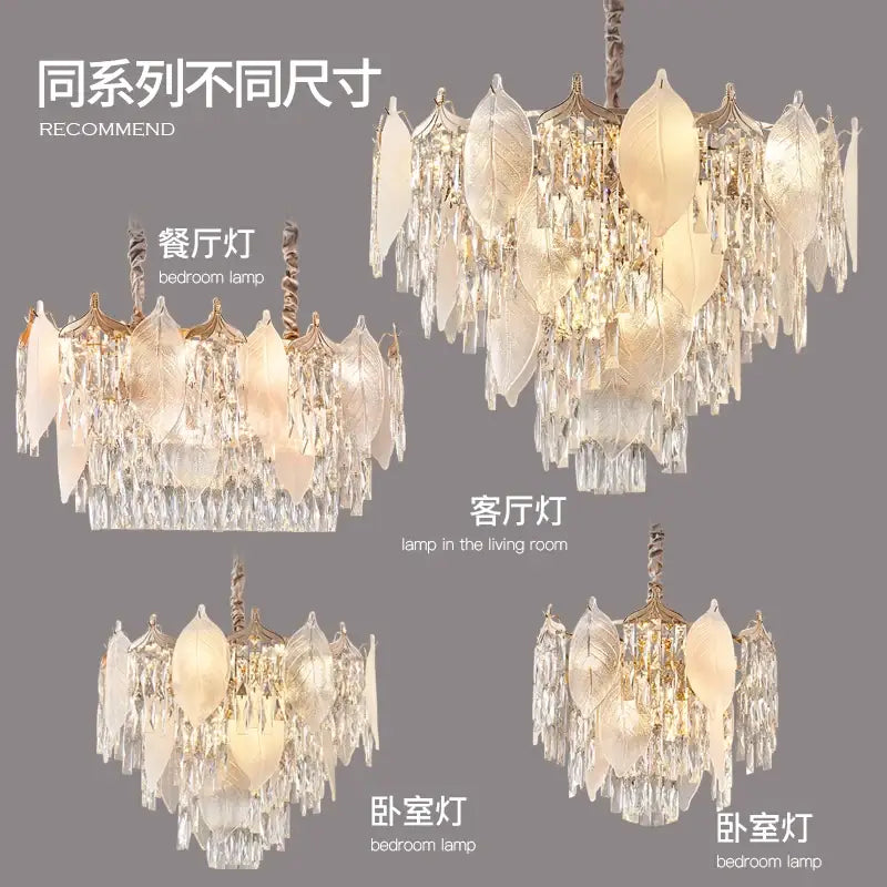 Postmodern gold crystal leaves chandelier for living room
