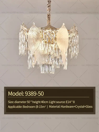 Postmodern gold crystal leaves chandelier for living room